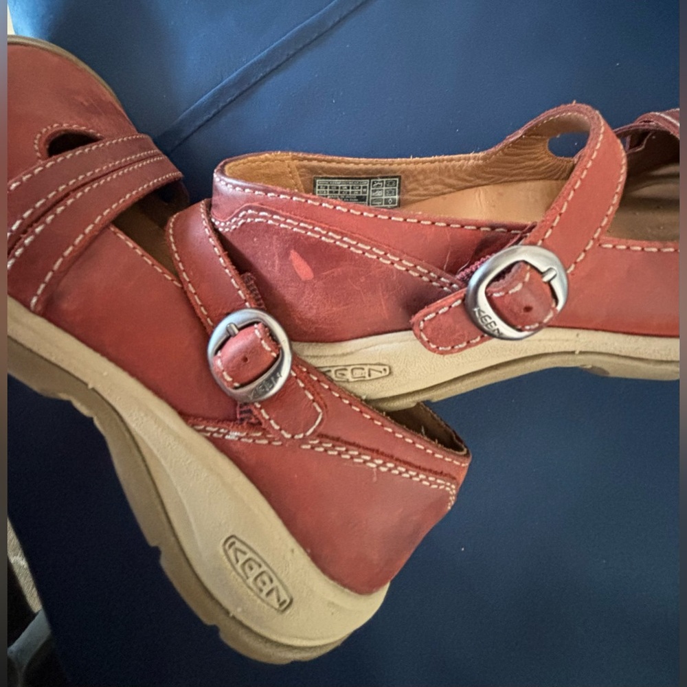 KEEN Presidio II Leather Light Brown Double Cross Strap Shoes Size 7W - Picture 8 of 10